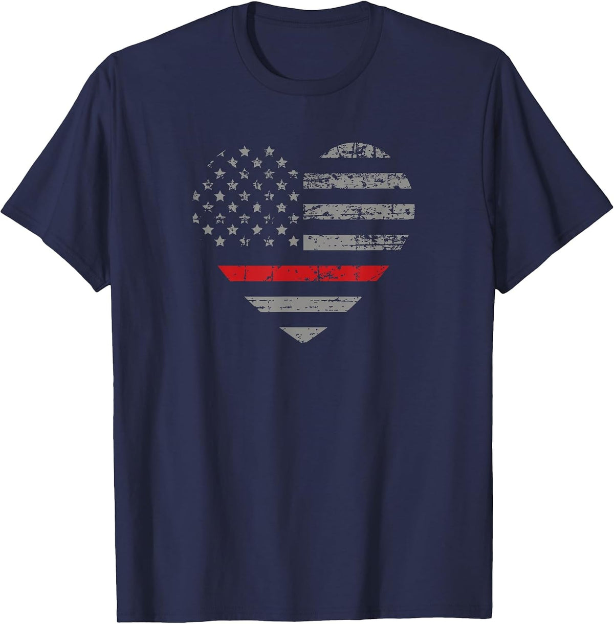 Thin Red Line Heart American Flag T-Shirt T-Shirt - Navy Blue
