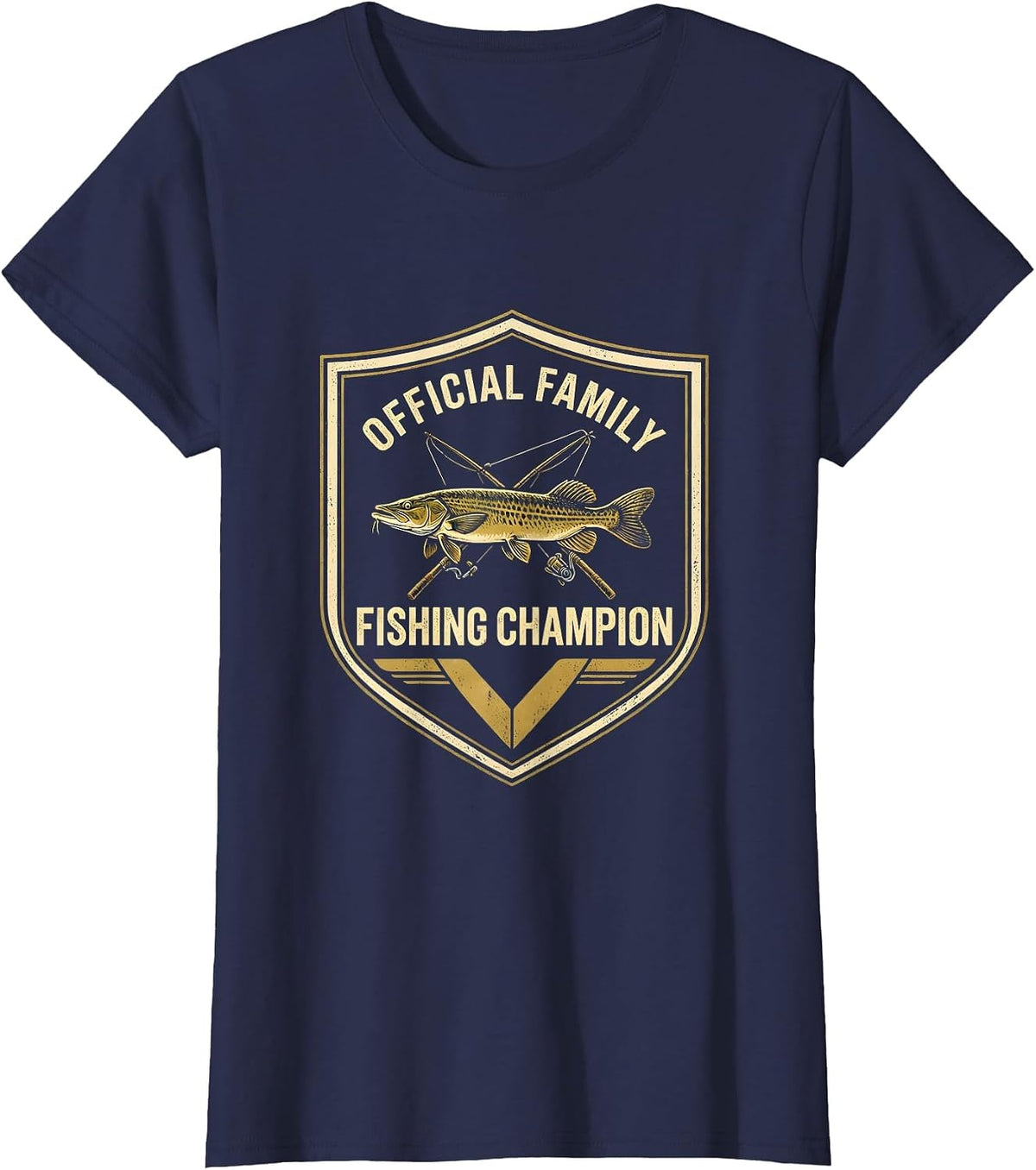 Women's Official Family Fishing Champion Funny Fishing Humor Gift T-Shirt - Navy Blue