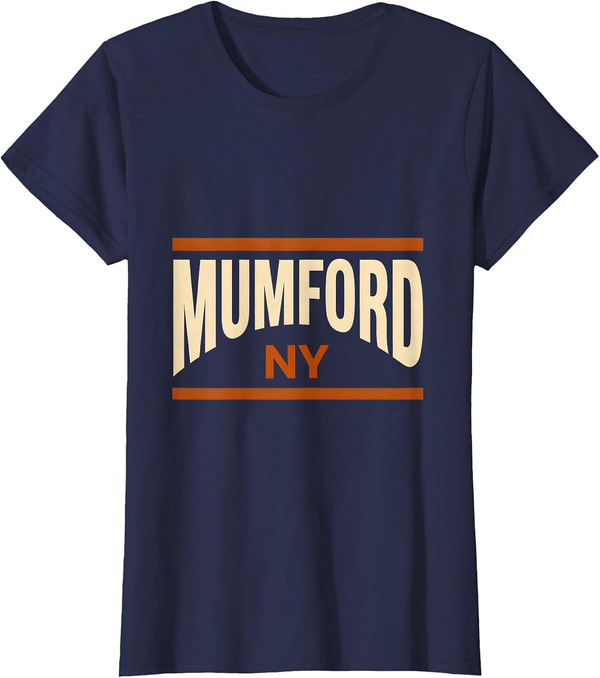 Women's Mumford, NY Vintage Evergreen Sunset Eighties Retro T-Shirt - Navy Blue