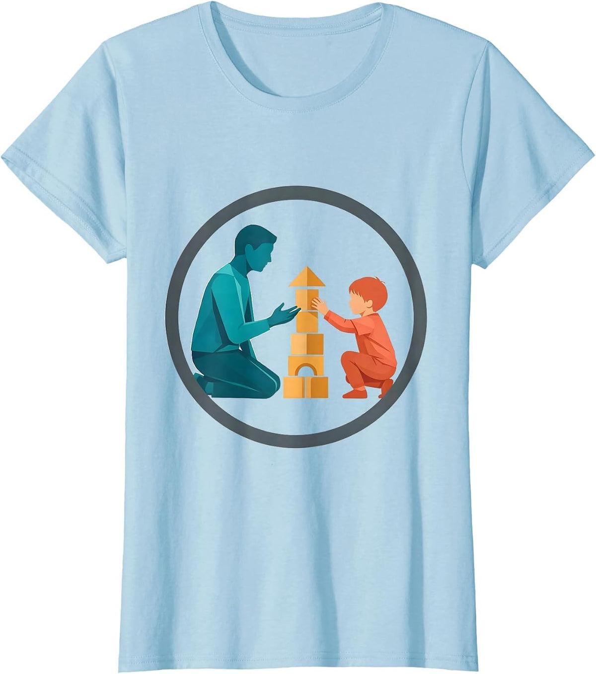 Women's Occupational Therapist Kneeling With Child Design T-Shirt - Baby Blue