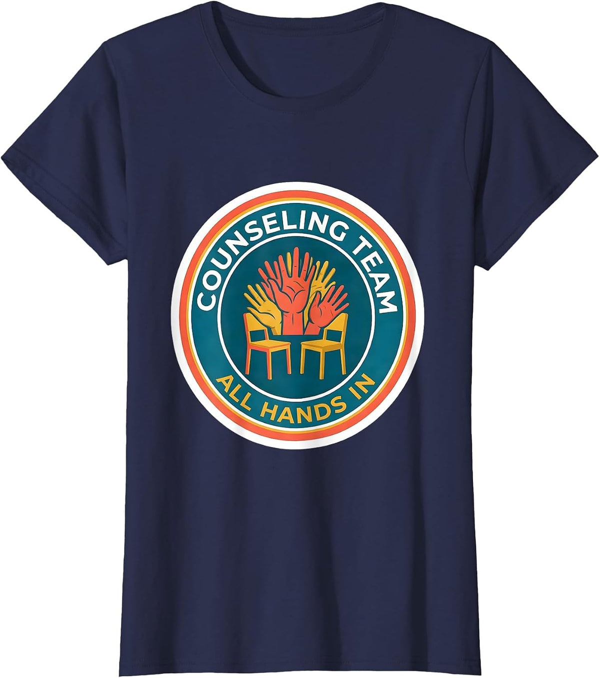 Women's Counseling Team All Hands In Groovy Retro School Counselor T-Shirt - Navy Blue