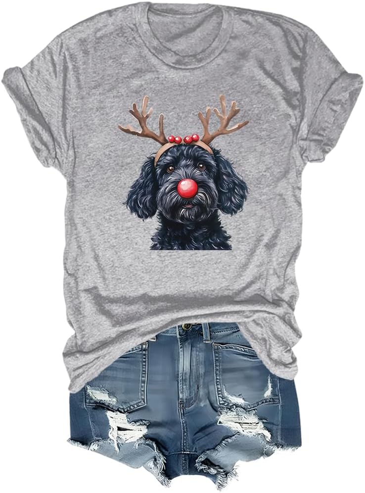 Christmas Black Goldendoodle Shirt Christmas Dog T-Shirt Unisex - Gray