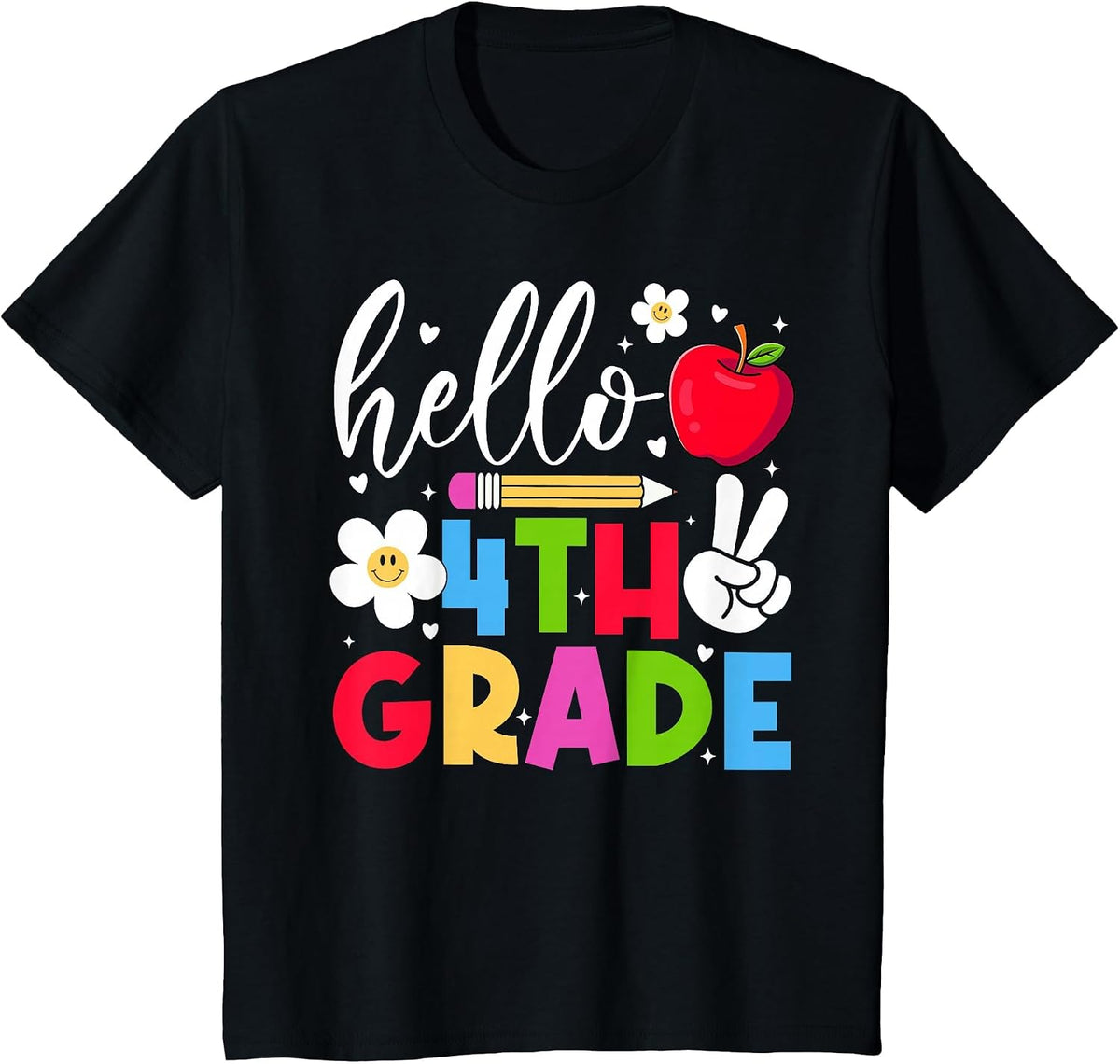 Back to School Hello Fourth Grade Team 4th Grade Boy Girl T-Shirt - Black
