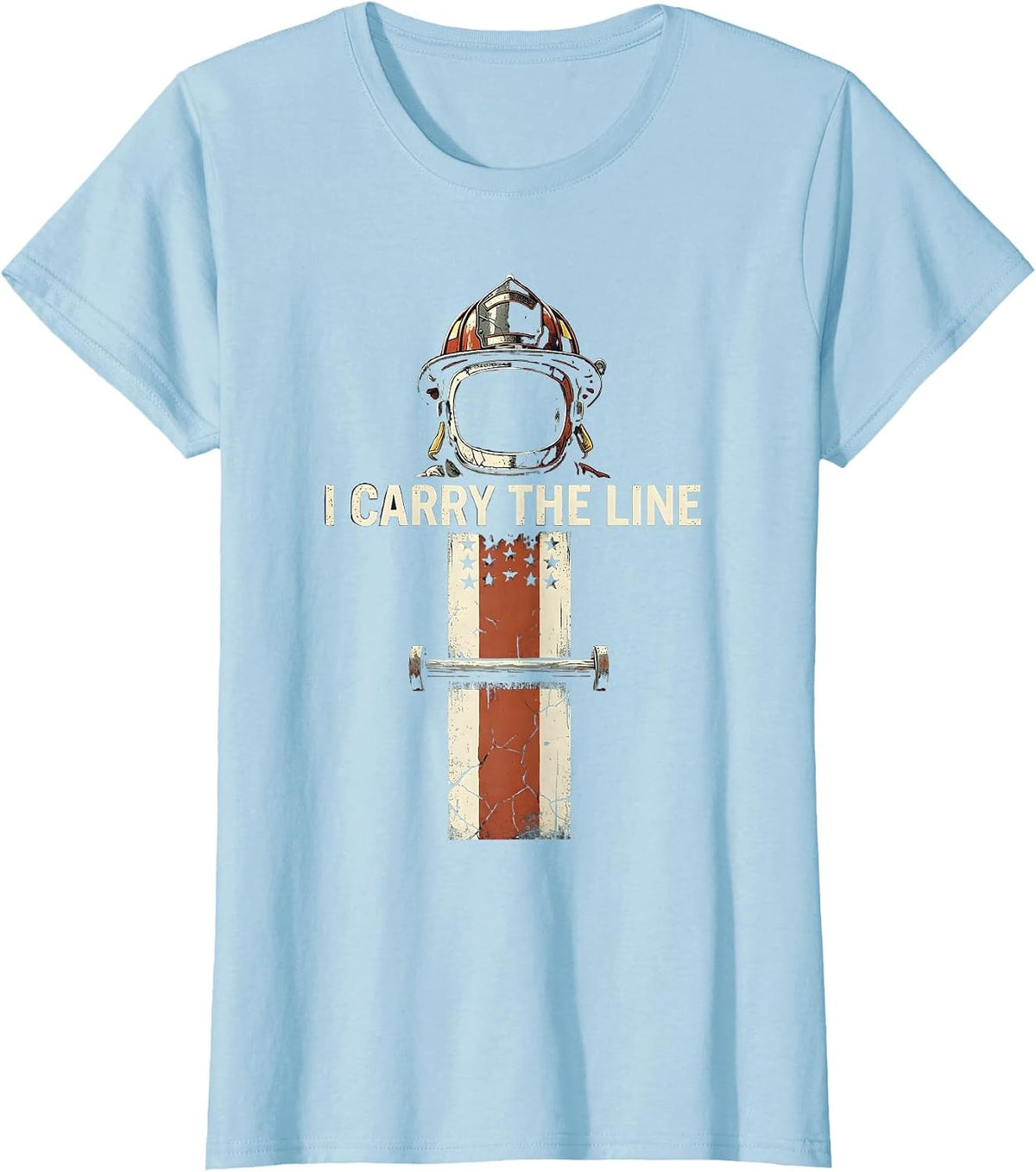 Women's I Carry The Line Distressed Firefighter Helmet Thin Red Line T-Shirt - Baby Blue