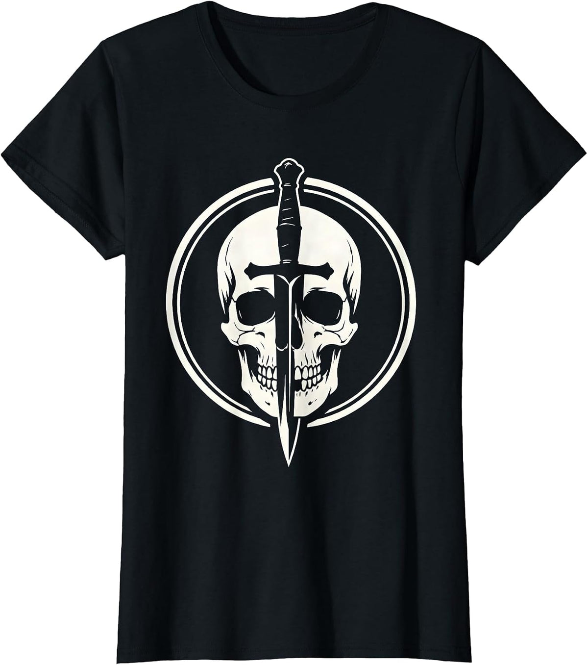 Skull Pierced by Dagger Graphic Design T-Shirt - Black