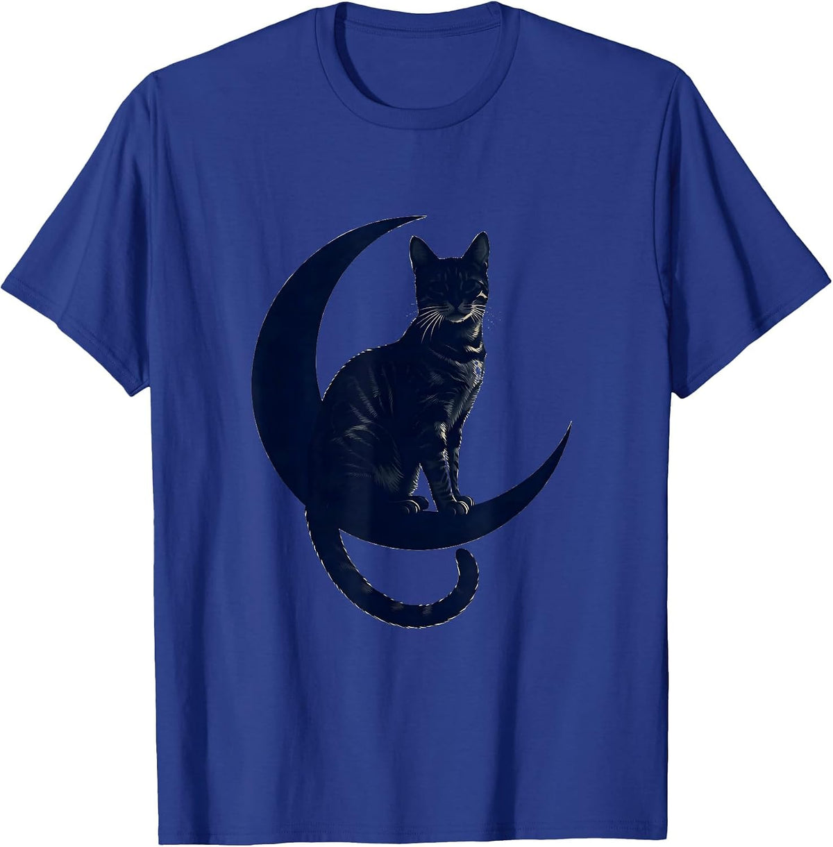 Men's Bengal Cat on Crescent Moon Celestial Design T-Shirt - Royal Blue
