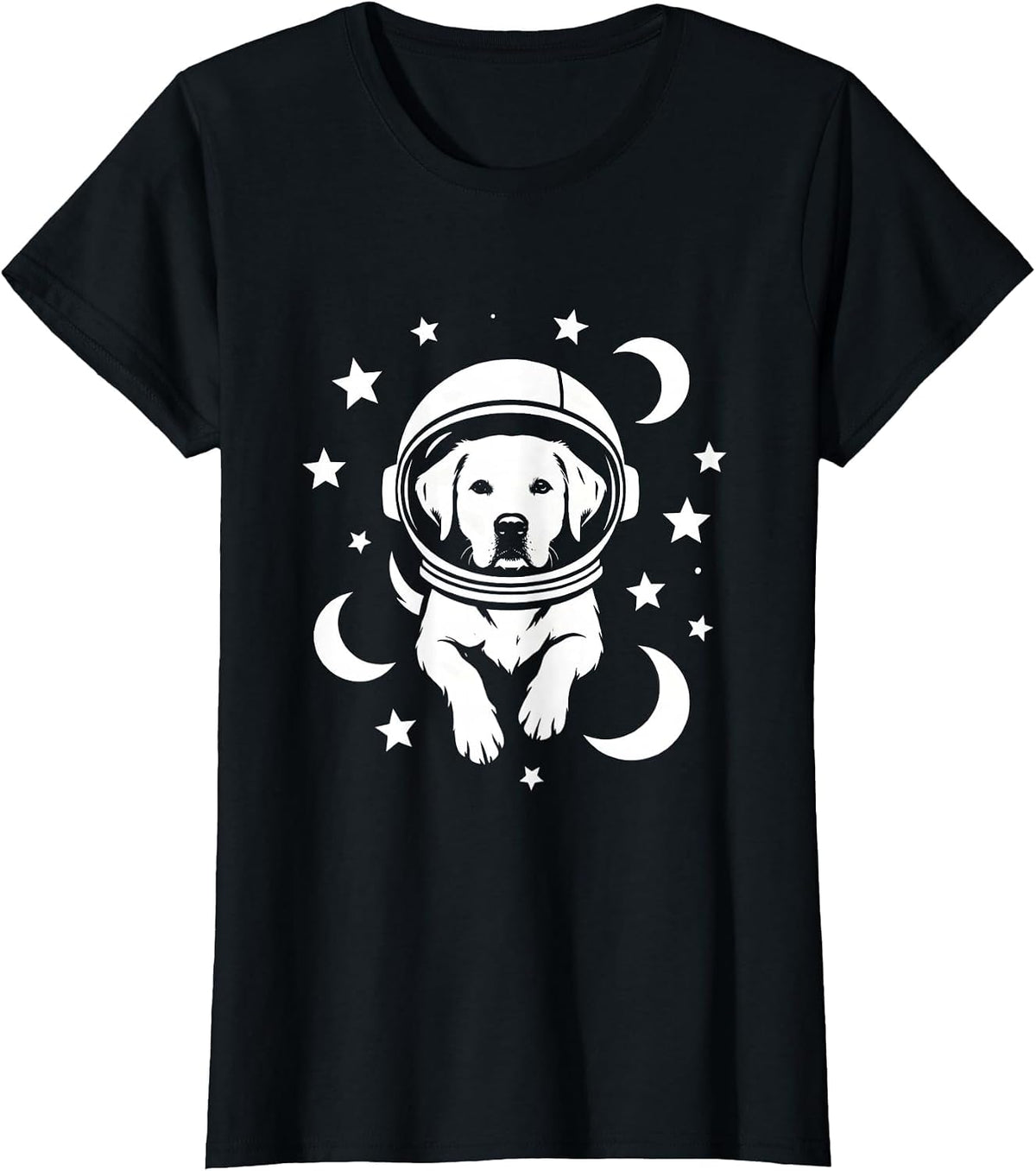 Space Dog Astronaut Helmet Graphic Tee T-Shirt - Black