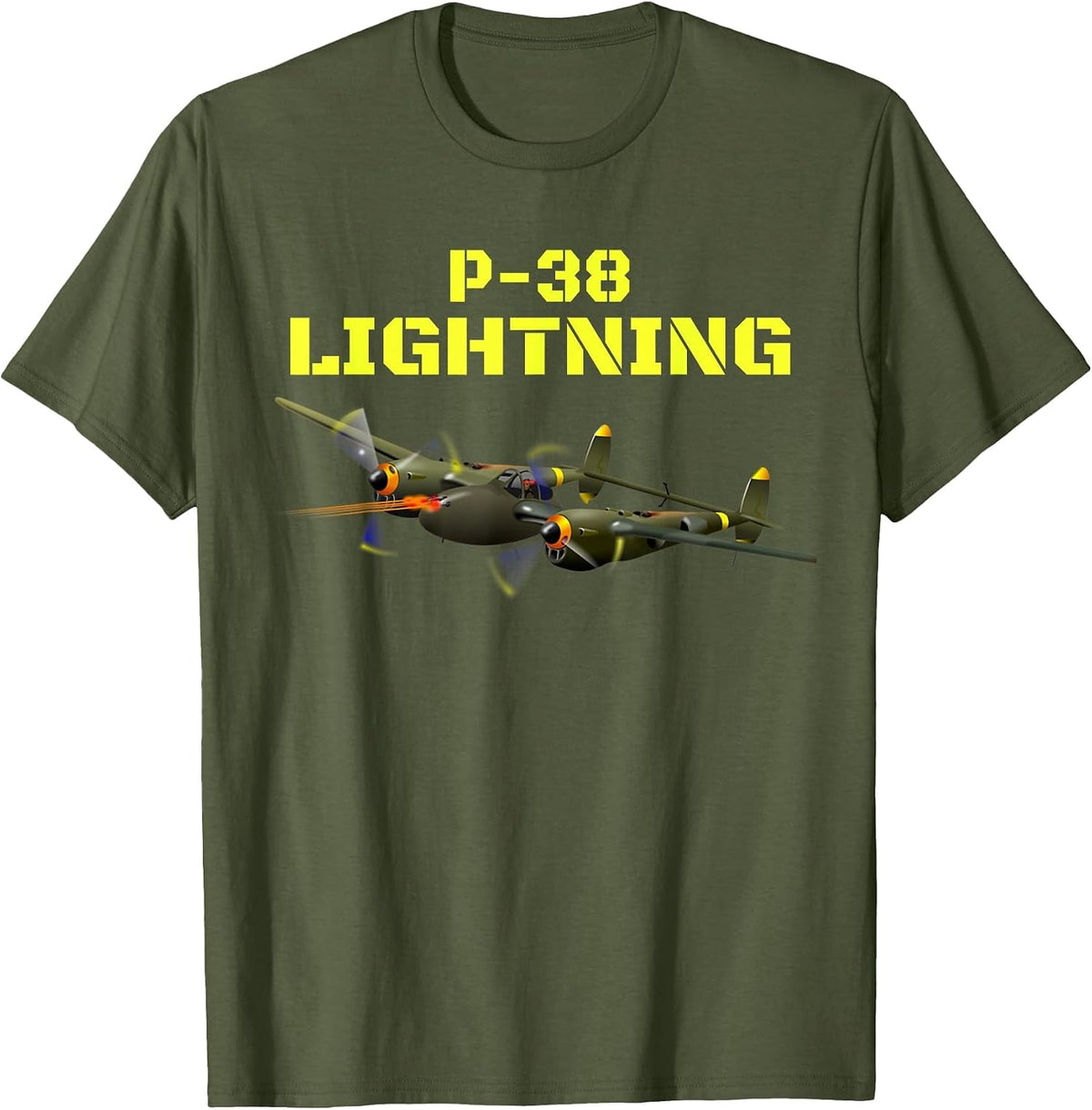 The Great Twin Engine, P-38 Lightning Aviation t-Shirt. T-Shirt - Olive Green