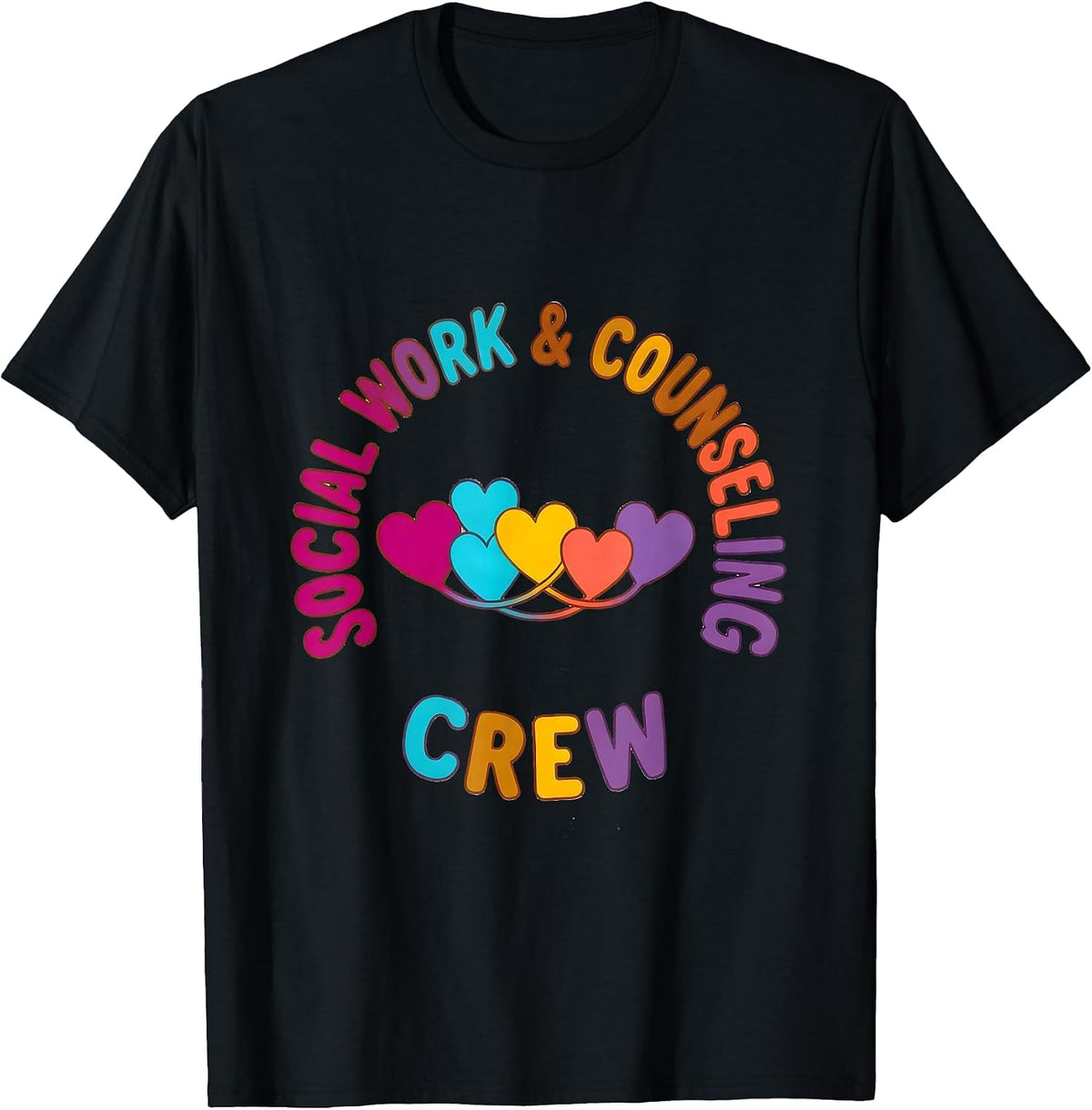 Men's Social Work & Counseling Crew Colorful School Counselor Crew T-Shirt - Black