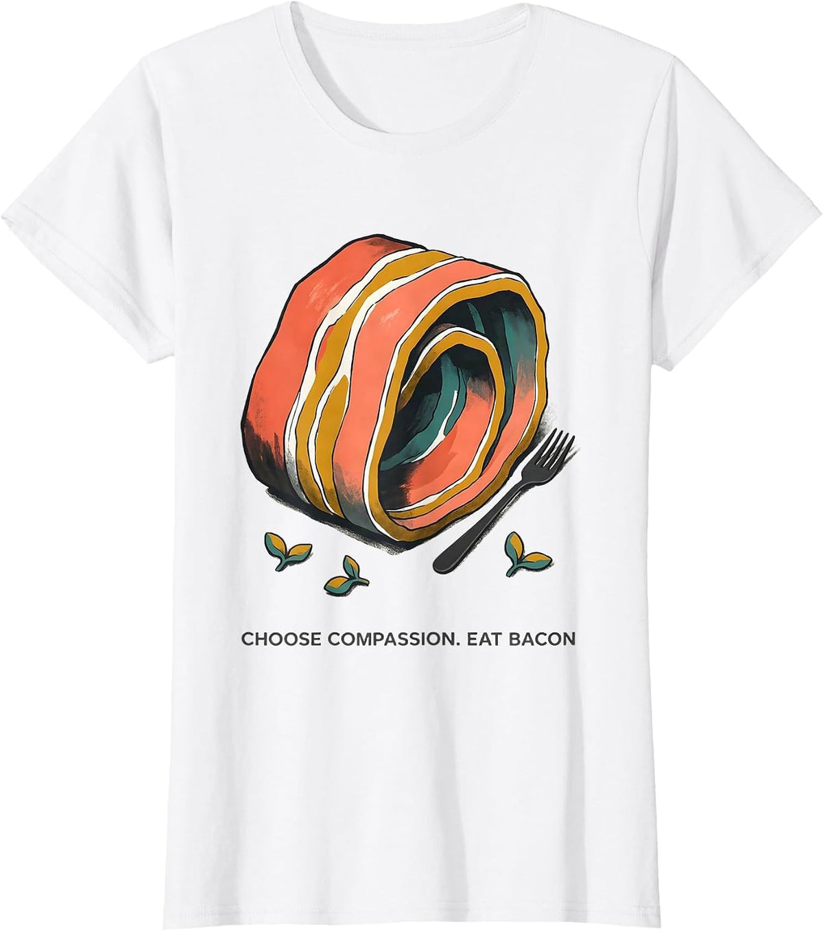 Women's Choose Compassion Eat Bacon Midcentury Modern Carnivore Diet T-Shirt - White