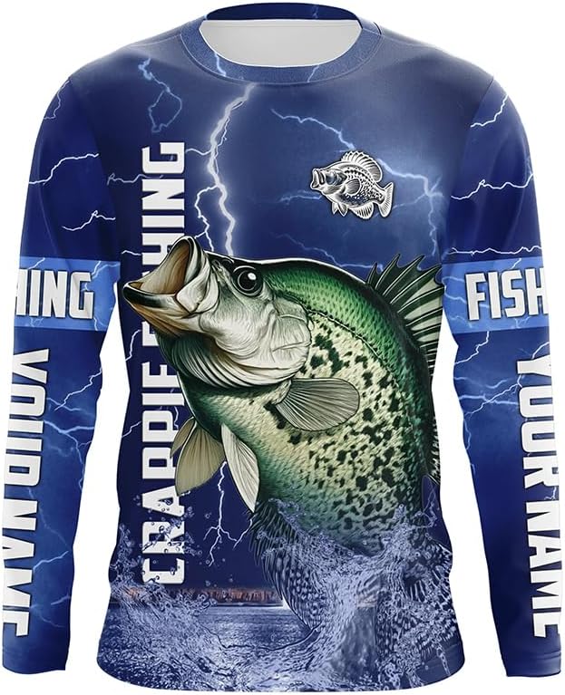 Crappie Fishing Blue Lightning Jerseys Custom Name Performance Long Sleeve Tournament Fishing Shirts - Long Sleeves Upf