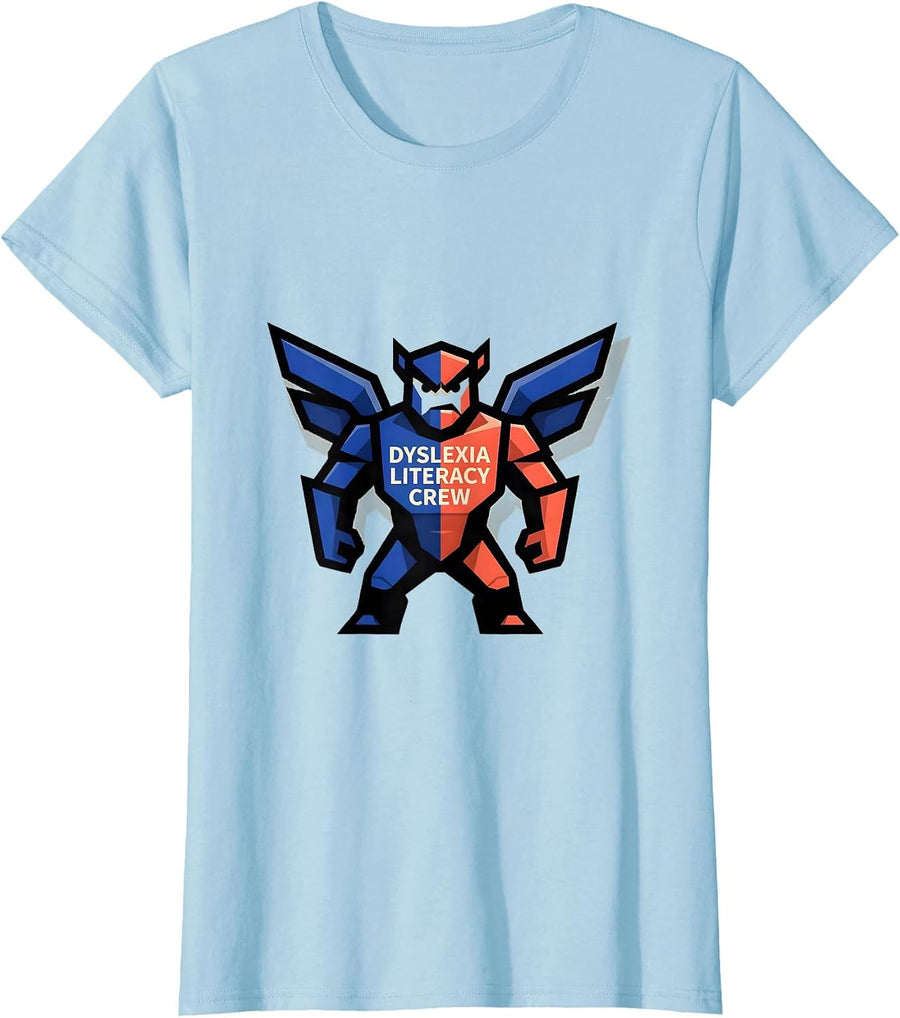 Women's Dyslexia Literacy Crew Mascot Logo Teacher Squad Awareness T-Shirt - Baby Blue