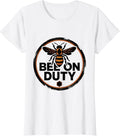 Women's Bee On Duty Rubber Stamp Beekeeper Honey Humor Vintage T-Shirt - White