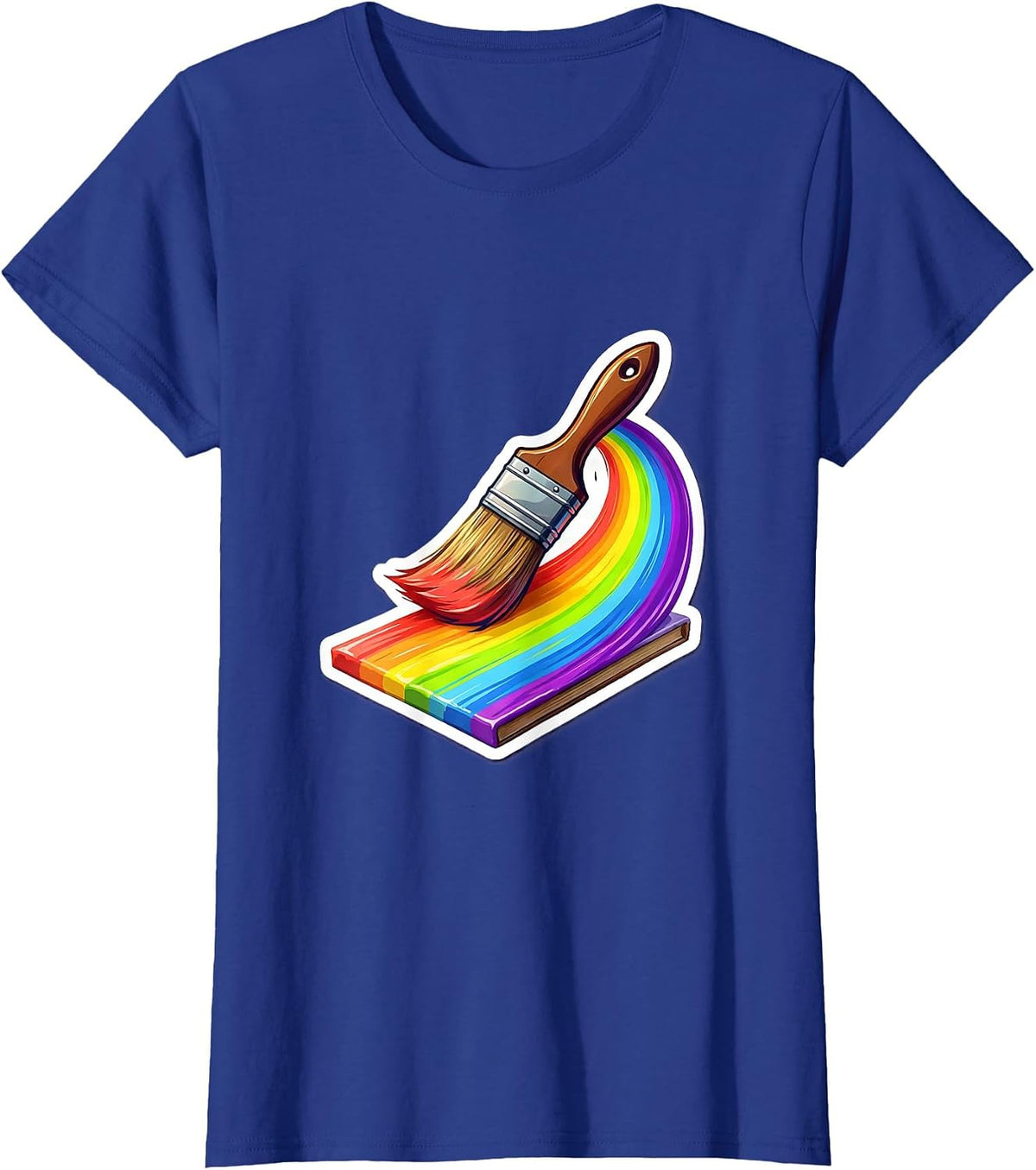 Women's 4th Grade Teacher Rainbow Paintbrush Art Design T-Shirt - Royal Blue