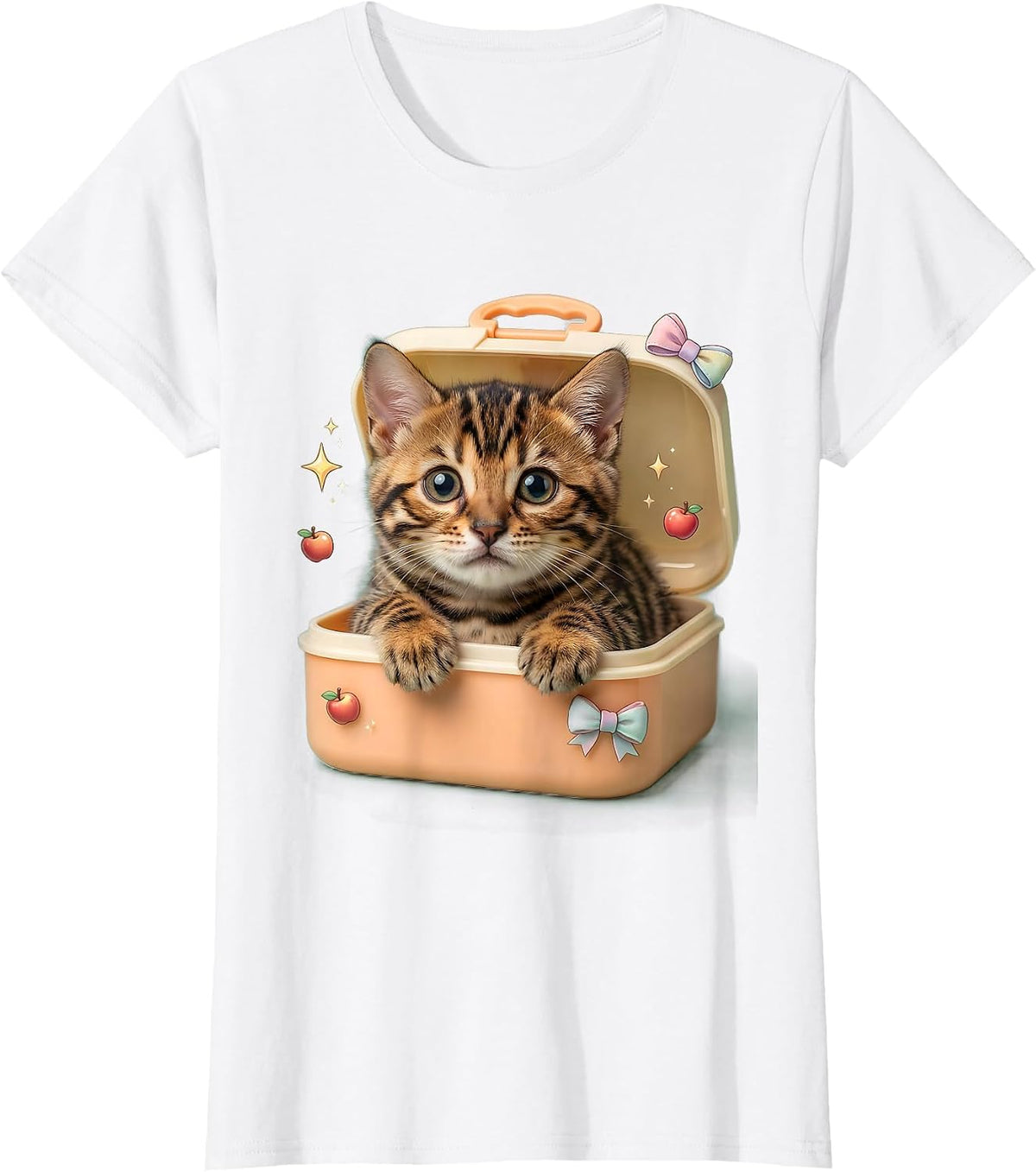 Women's Bengal Kitten in Lunch Box Back to School T-Shirt - White