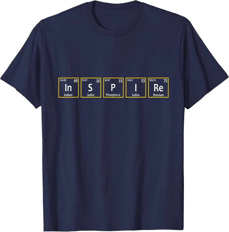 Inspire (in-S-P-I-Re) Periodic Table Elements Spelling T-Shirt - Navy Blue