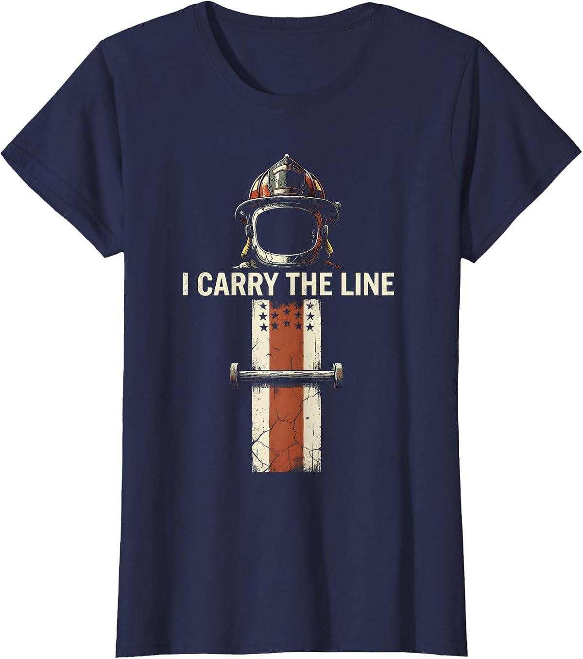 Women's I Carry The Line Distressed Firefighter Helmet Thin Red Line T-Shirt - Navy Blue