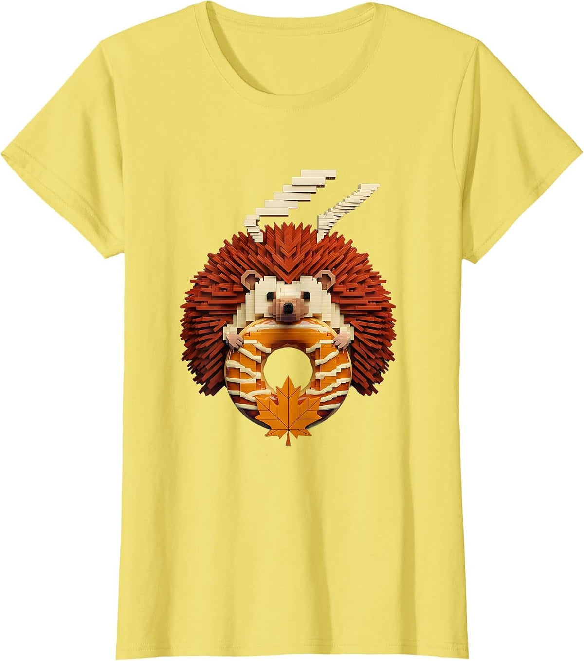 Cute Hedgehog Apple Cider Doughnut Fall Cozy Seasonal Humor T-Shirt - Lemon Yellow
