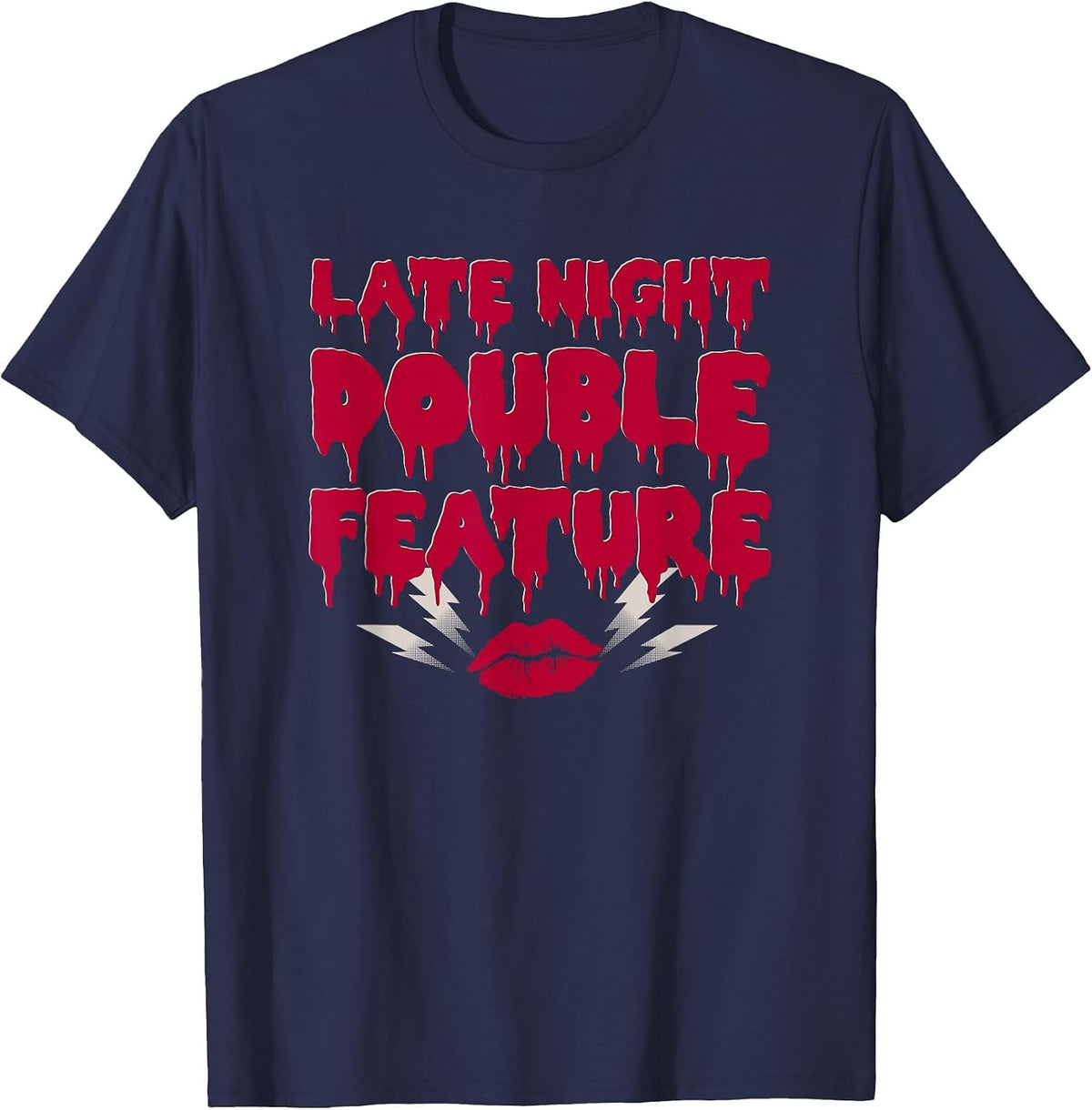 Late Night - Double Feature - Rock Musical - Horror Show T-Shirt - Navy Blue