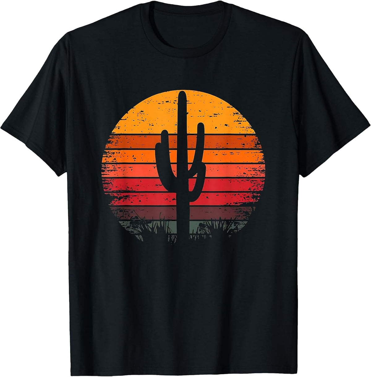 Retro Sunset Saguaro Cactus Vintage Desert Design Graphic T-Shirt - Black