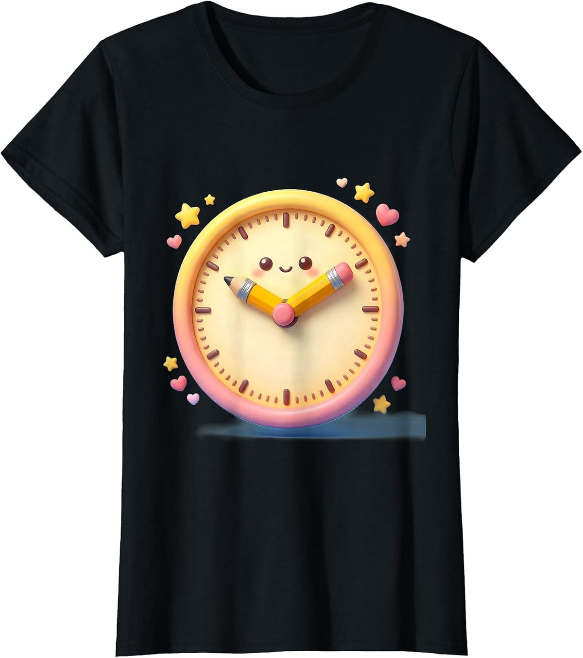 4th Grade Teacher Clock Pencil Illustration T-Shirt - Black