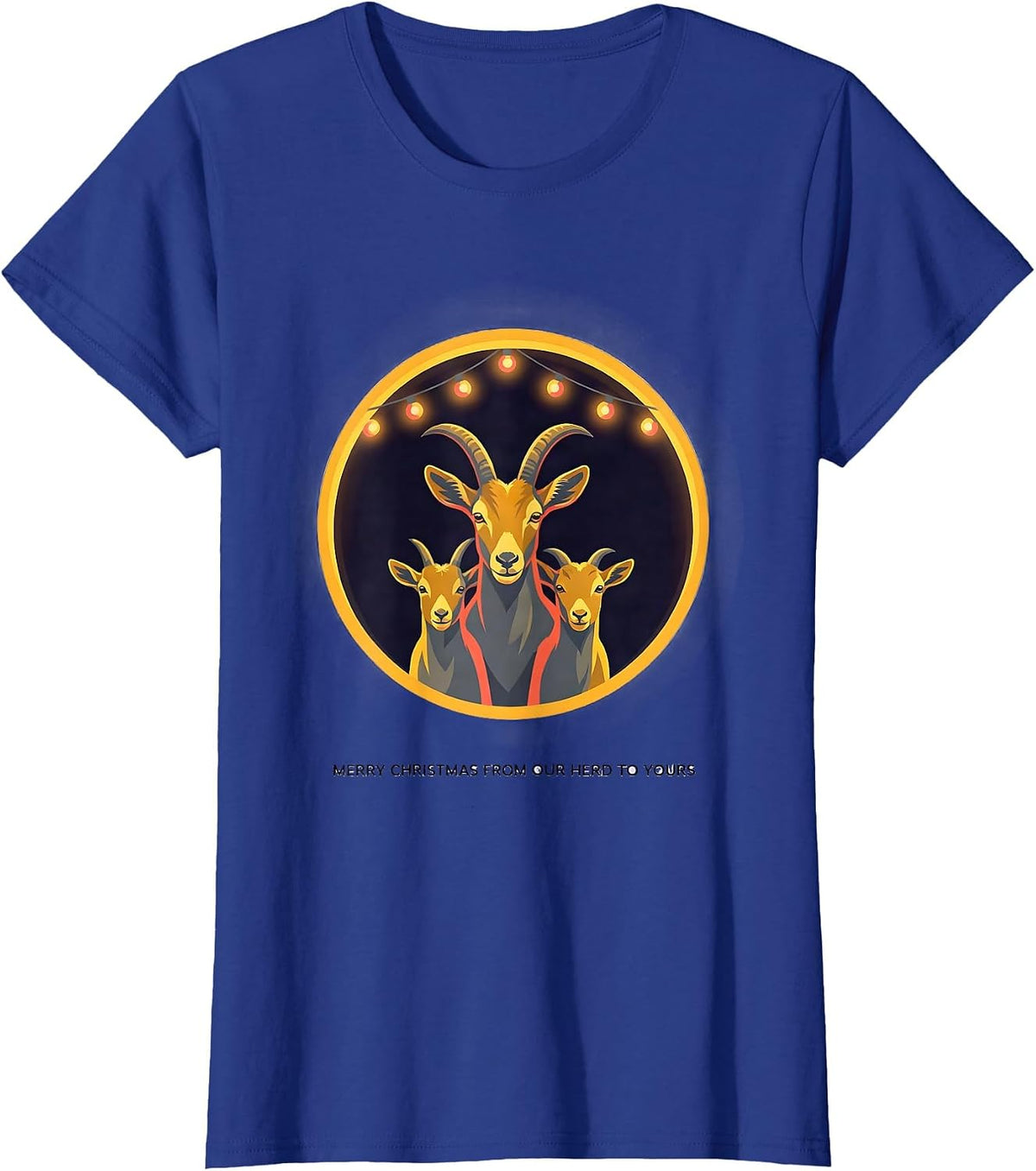 Women's Merry Christmas From Our Herd to Yours Funny Goat Lover T-Shirt - Royal Blue