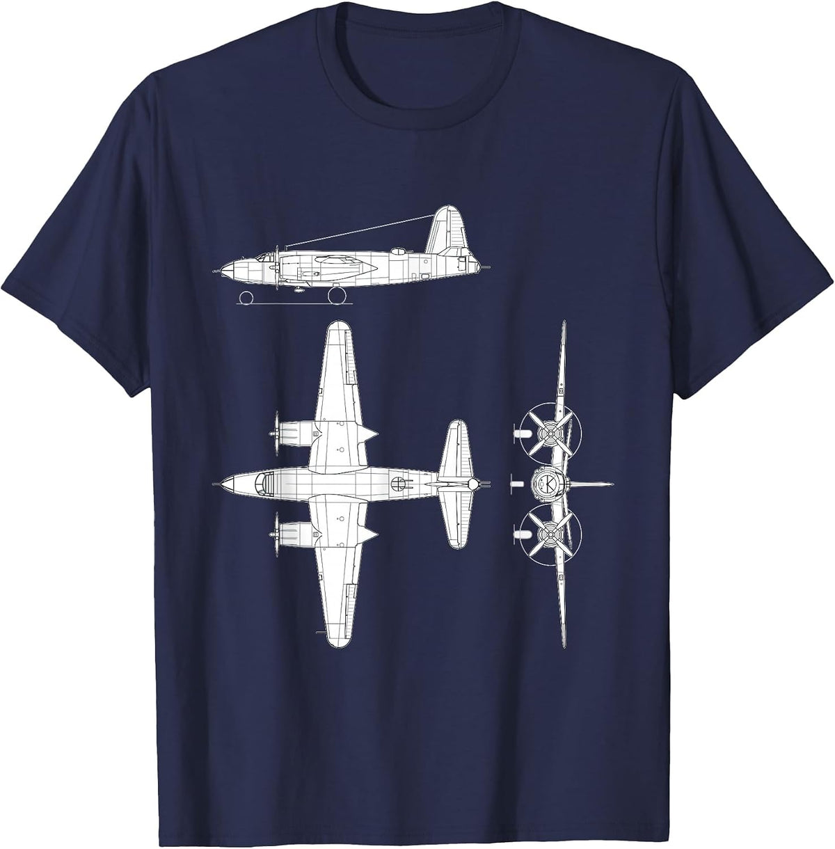 Martin B-26 Marauder WW2 Bomber Airplane Blueprint T-Shirt - Navy Blue