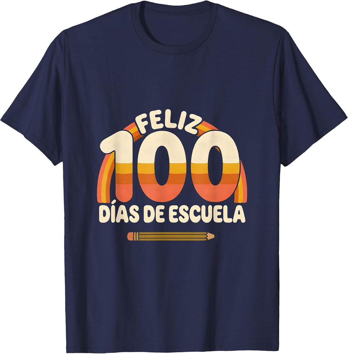 Feliz 100 días de escuela Retro 70s Spanish Teacher 100th T-Shirt - Navy Blue