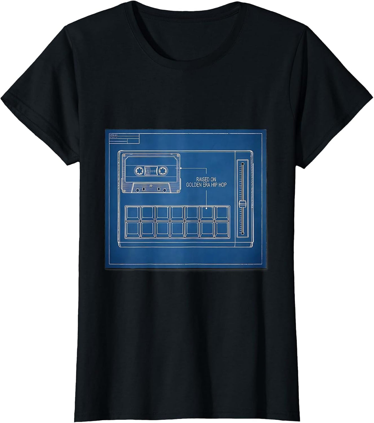 Raised On Golden Era Hip Hop Retro Cassette Sampling T-Shirt - Black