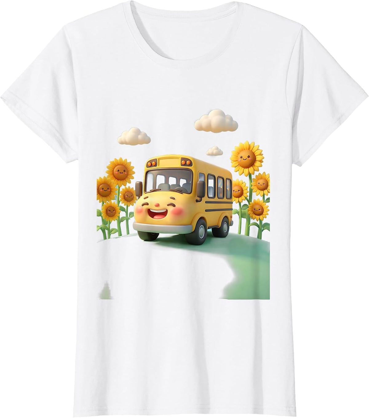 Women's Elementary Teacher School Bus Sunflower Field T-Shirt - White