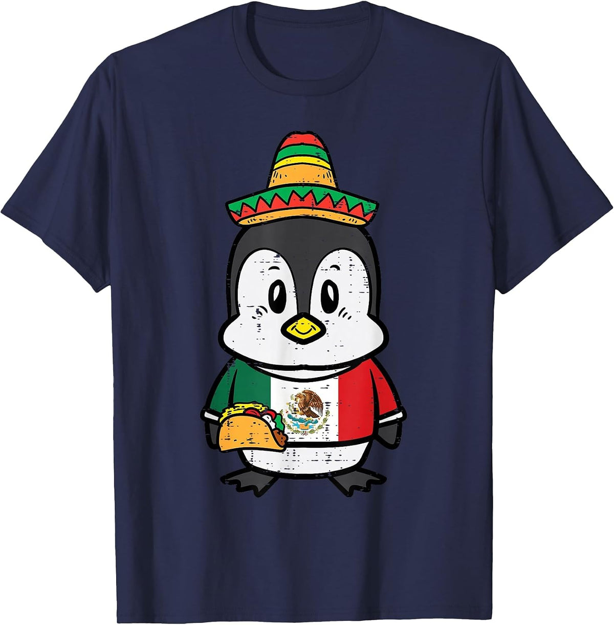 Penguin Mexico Flag Cinco De Mayo Mexican Independence Day T-Shirt - Navy Blue