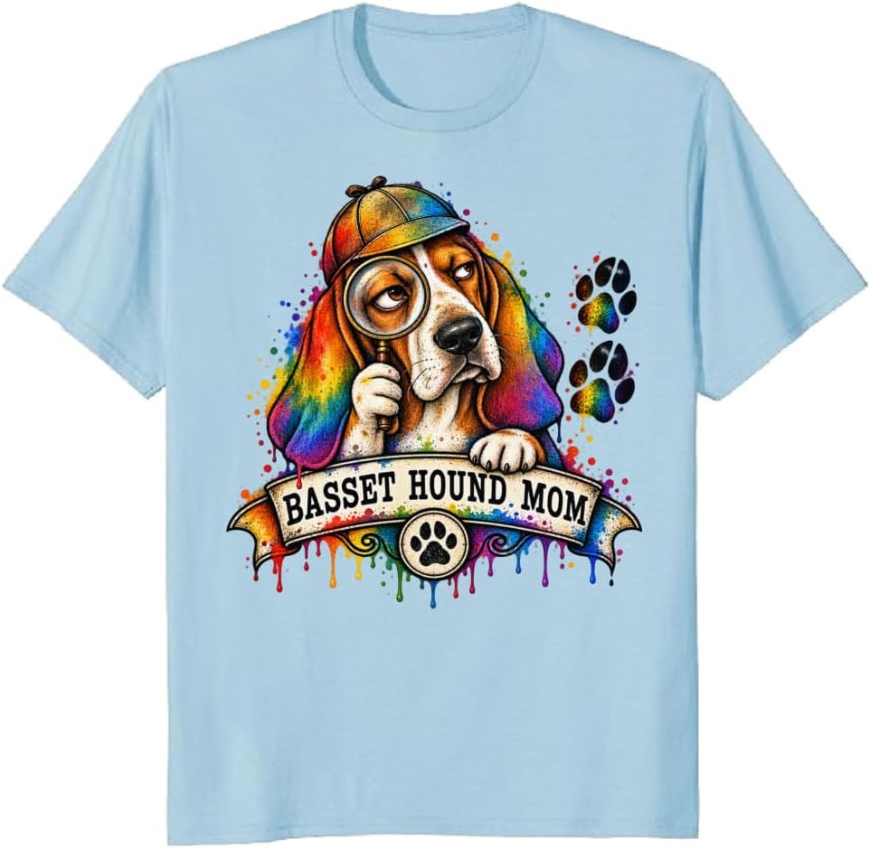 Basset Hound Mom T-Shirt Retro Gothic Dog Portrait Graphic Tee - S5
