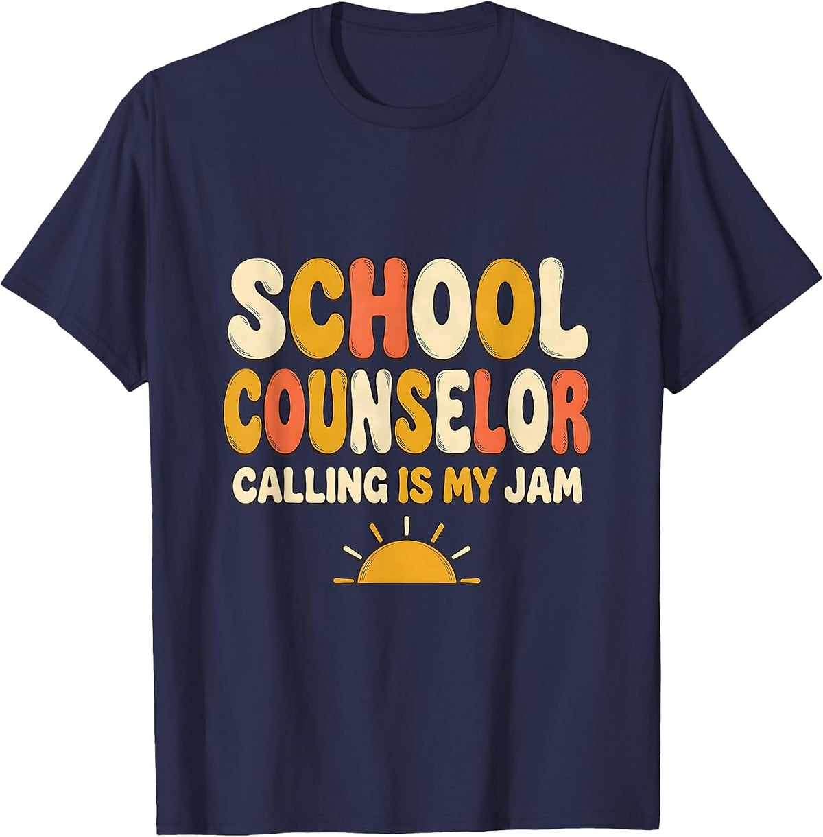 School Counselor Calling Is My Jam Retro Groovy Workplace T-Shirt - Navy Blue