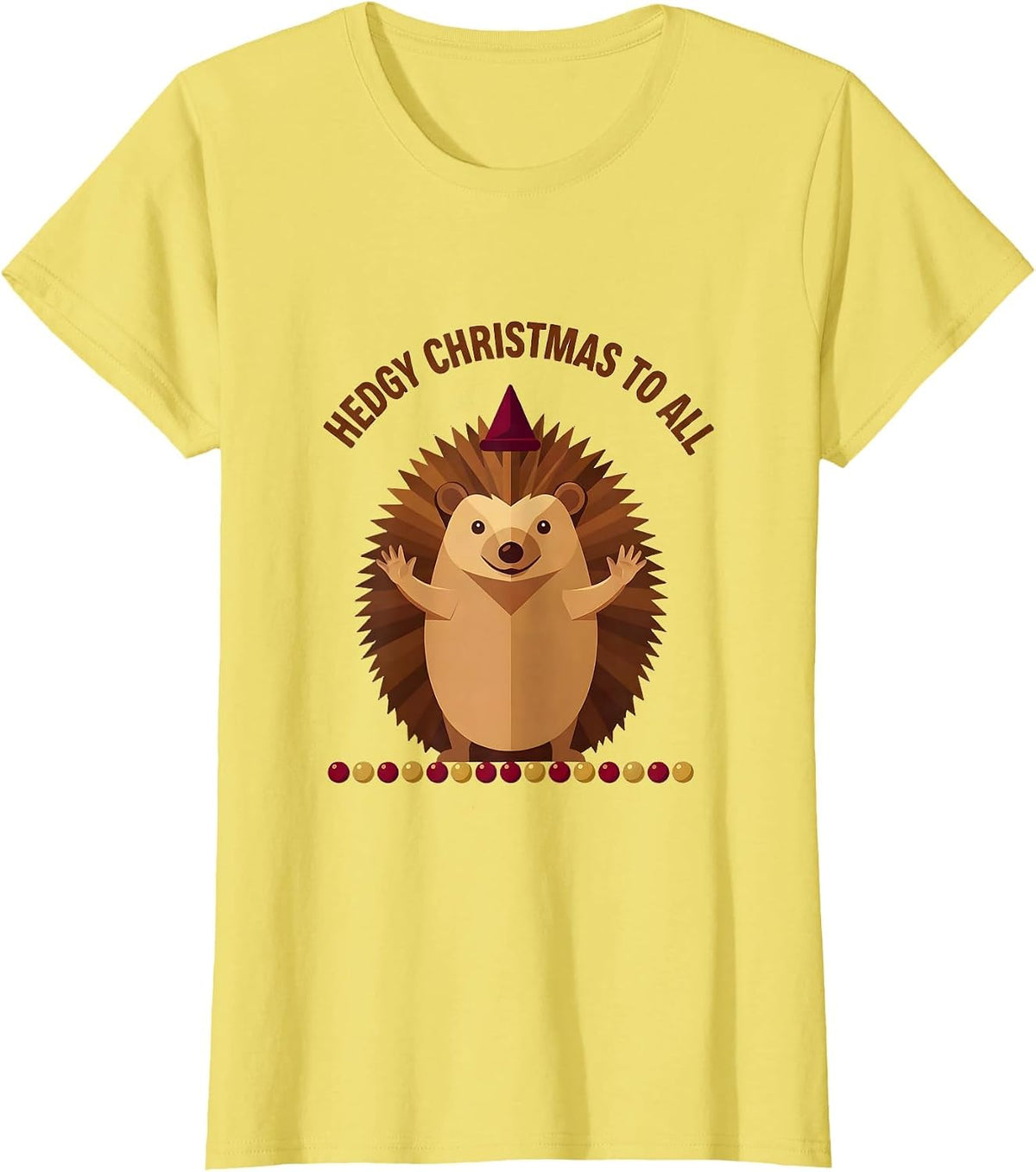 Women's Hedgy Christmas To All Cute Hedgehog Animal Lover Holiday T-Shirt - Lemon Yellow