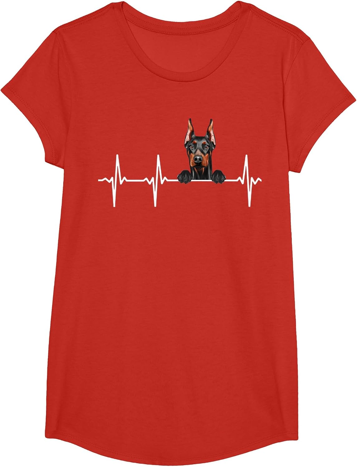 Funny Dog Heartbeat for Doberman Pinscher Lovers T-Shirt - Girls Red