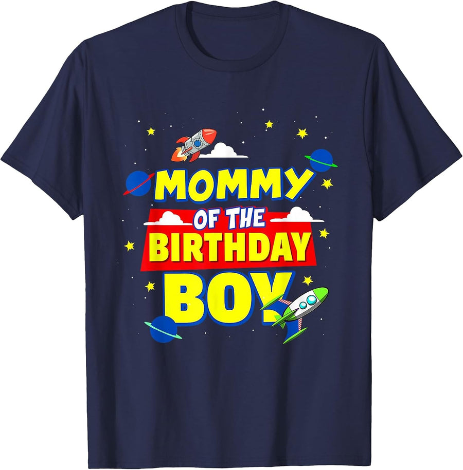 Mommy of The Birthday Astronaut Boy Space Theme Party T-Shirt - Navy Blue