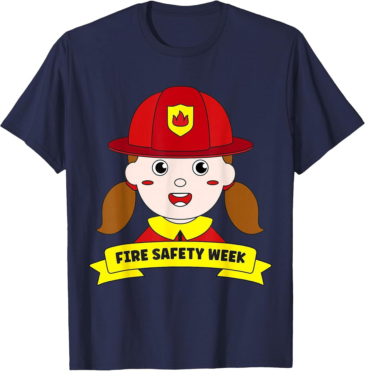 Fire Safety Week Firefighter Prevention Fireman Girl Hero T-Shirt - Navy Blue
