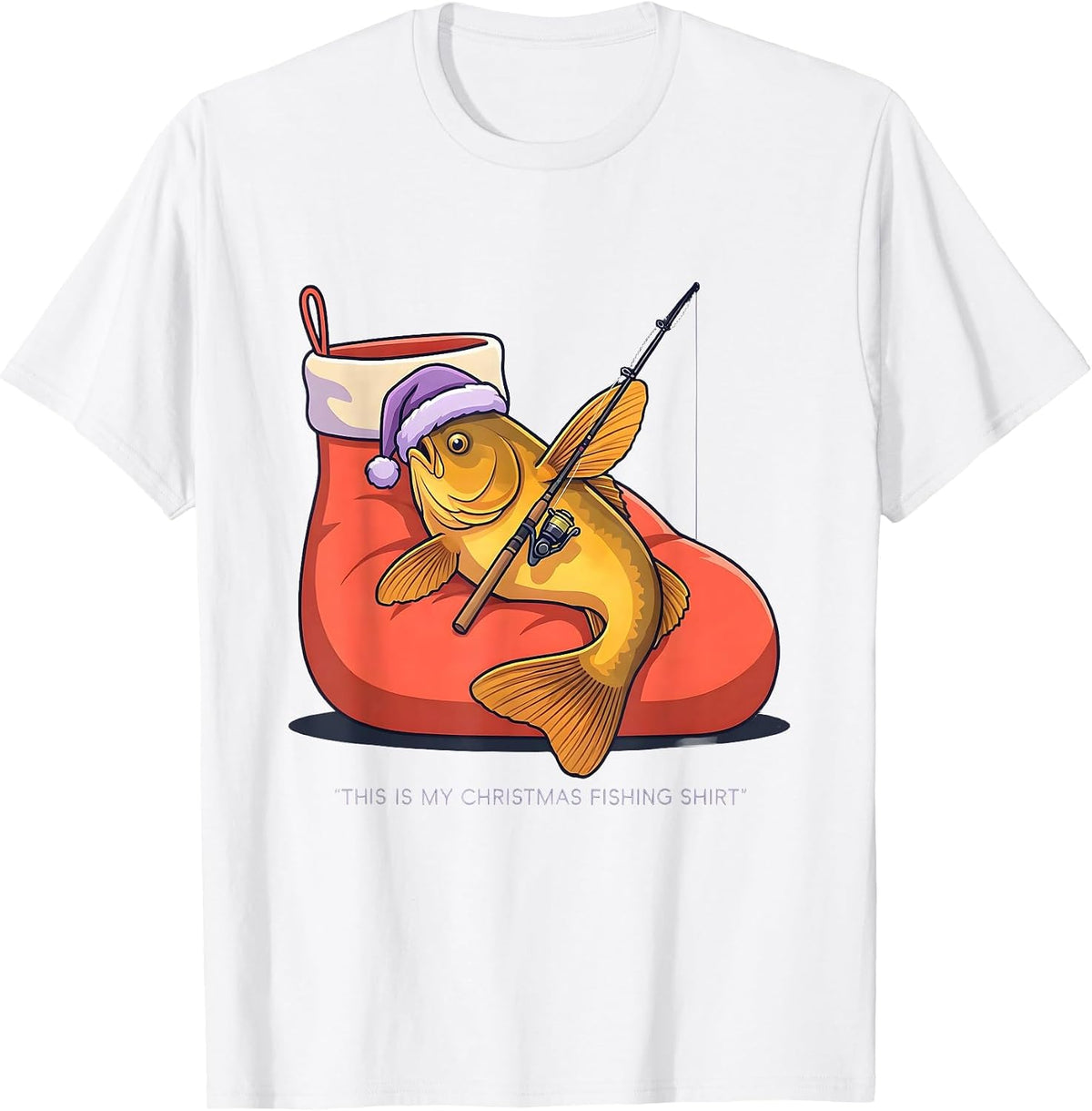 Men's This Is My Christmas Fishing Shirt Funny Fisherman Santa Hat T-Shirt - White