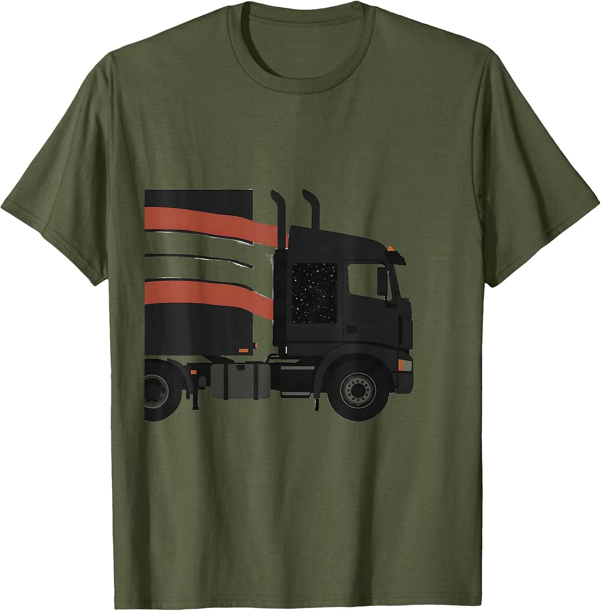 Semi Trailer American Flag Patriotic Trucker Driver T-Shirt - Olive Green