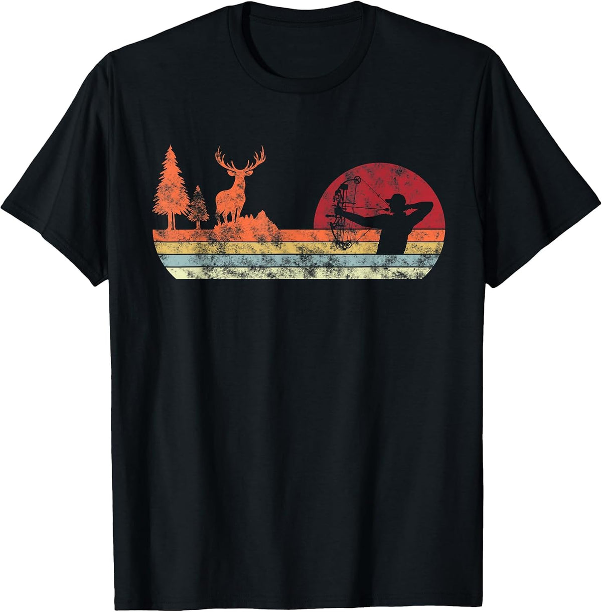 Bow Deer Hunting | Vintage Retro Archery T-Shirt - Black