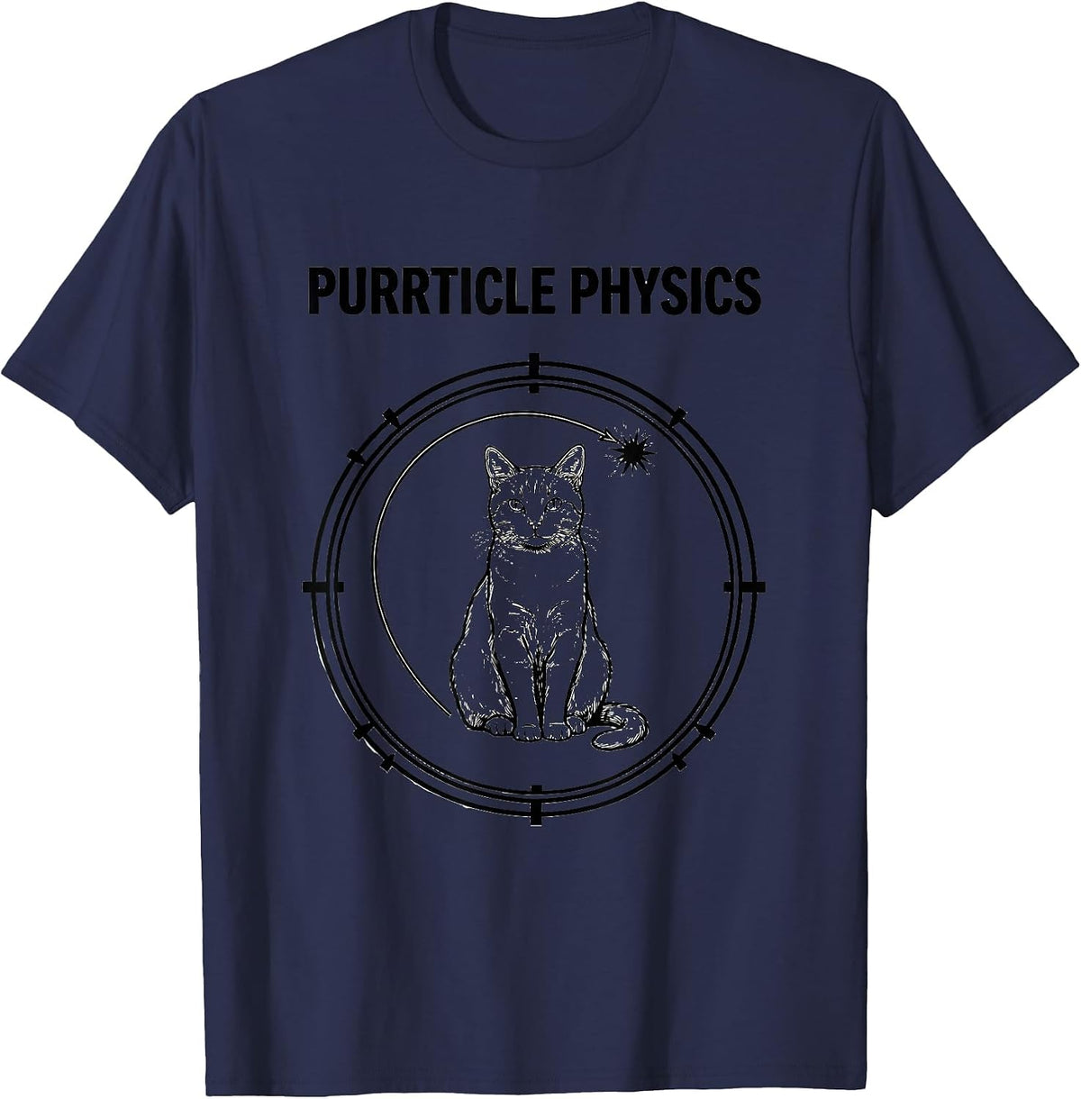 Purrticle Physics Funny Science Cat Teacher Student Humor T-Shirt - Navy Blue