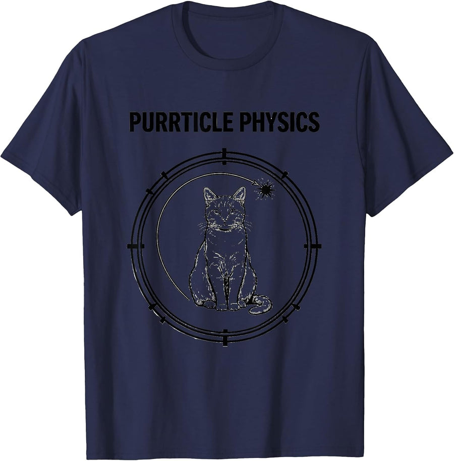 Purrticle Physics Funny Science Cat Teacher Student Humor T-Shirt - Navy Blue