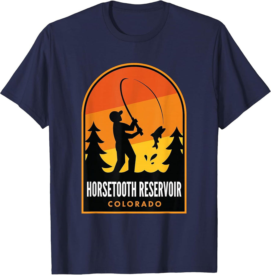 Horsetooth Reservoir Colorado Fishing T-Shirt - Navy Blue