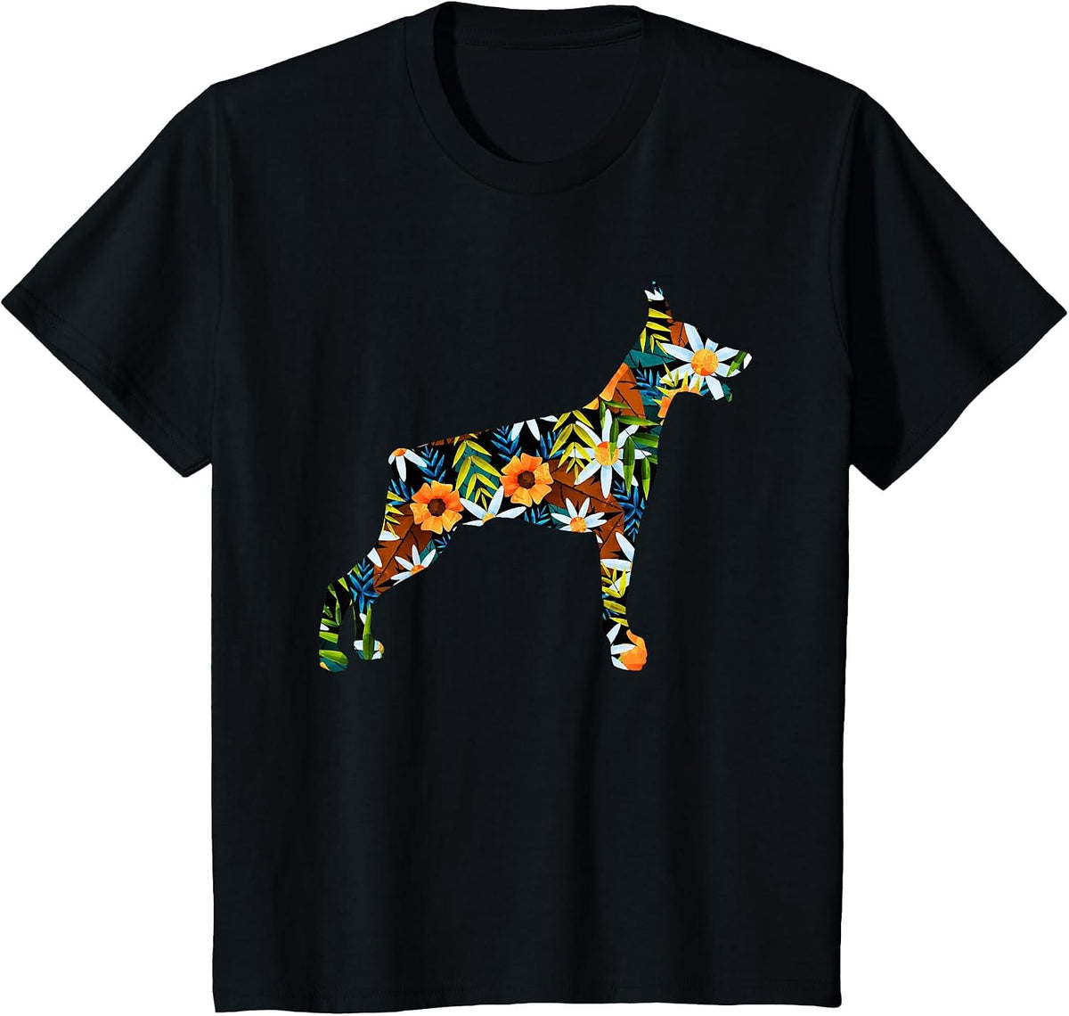 Funny Doberman Art for Men Women Floral Doberman Pinscher T-Shirt - Black