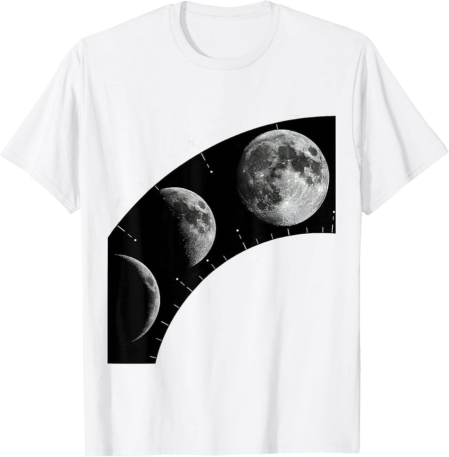 Men's Lunar Phase Arc Monochromatic Astronomy Enthusiast Graphic T-Shirt - White