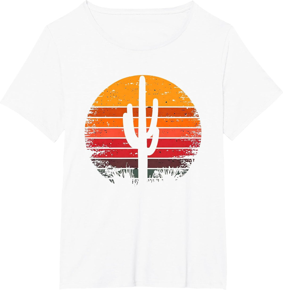 Retro Sunset Saguaro Cactus Vintage Desert Design Graphic T-Shirt - White