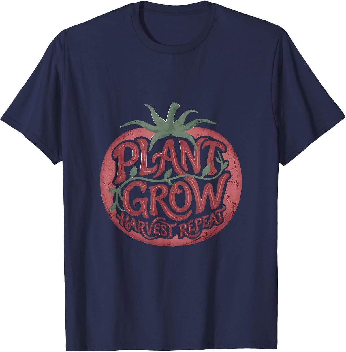 Plant Grow Harvest Repeat Tomato Garden Design T-Shirt - Navy Blue