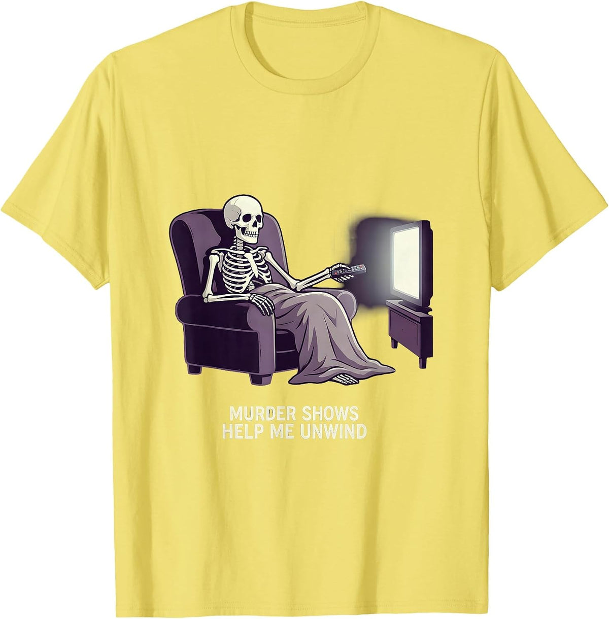 Men's Murder Shows Help Me Unwind Funny True Crime Lover Horror T-Shirt - Lemon Yellow