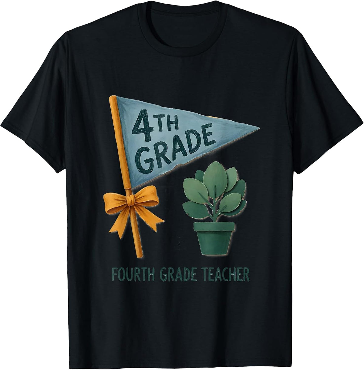 Men's Fourth Grade Teacher Storybook Pennant Flag Back To School T-Shirt - Black