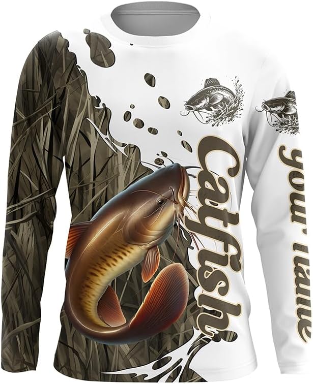 Grass Lake Camo Custom Catfish Fishing Long Sleeve Shirts, Catfish Tournament Fishing Shirts - Long Sleeves Upf